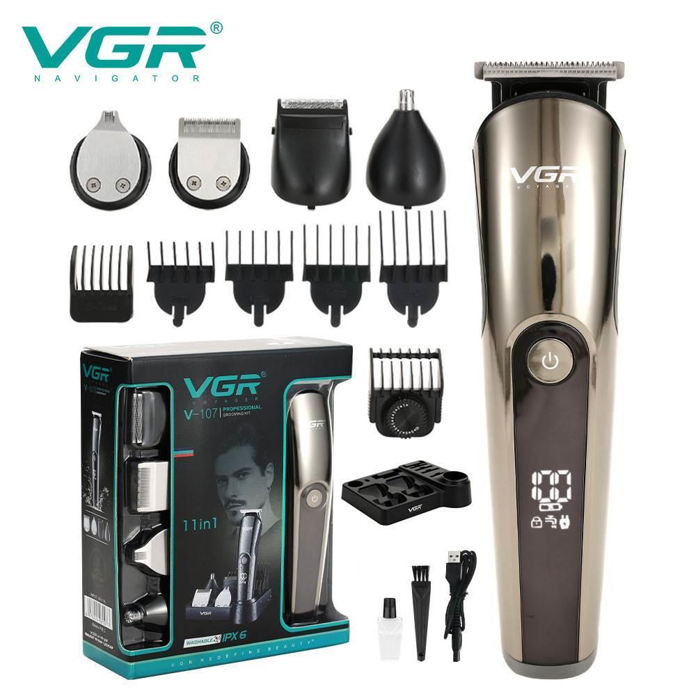 VGR107多功能理发器电推剪套装IPX6水洗机身五合一充电数显剃须刀