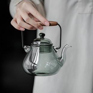 耐热茶壶家用泡茶壶烧水壶 透黑玻璃提梁壶电陶炉加热煮茶壶套装