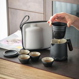 便携旅行茶具家用泡茶壶茶杯户外露营一壶四杯快客杯干泡茶盘收纳