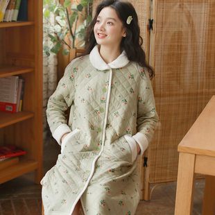 2026新款甜美风三层夹棉睡裙女士冬季加厚保暖小碎花家居服可外穿
