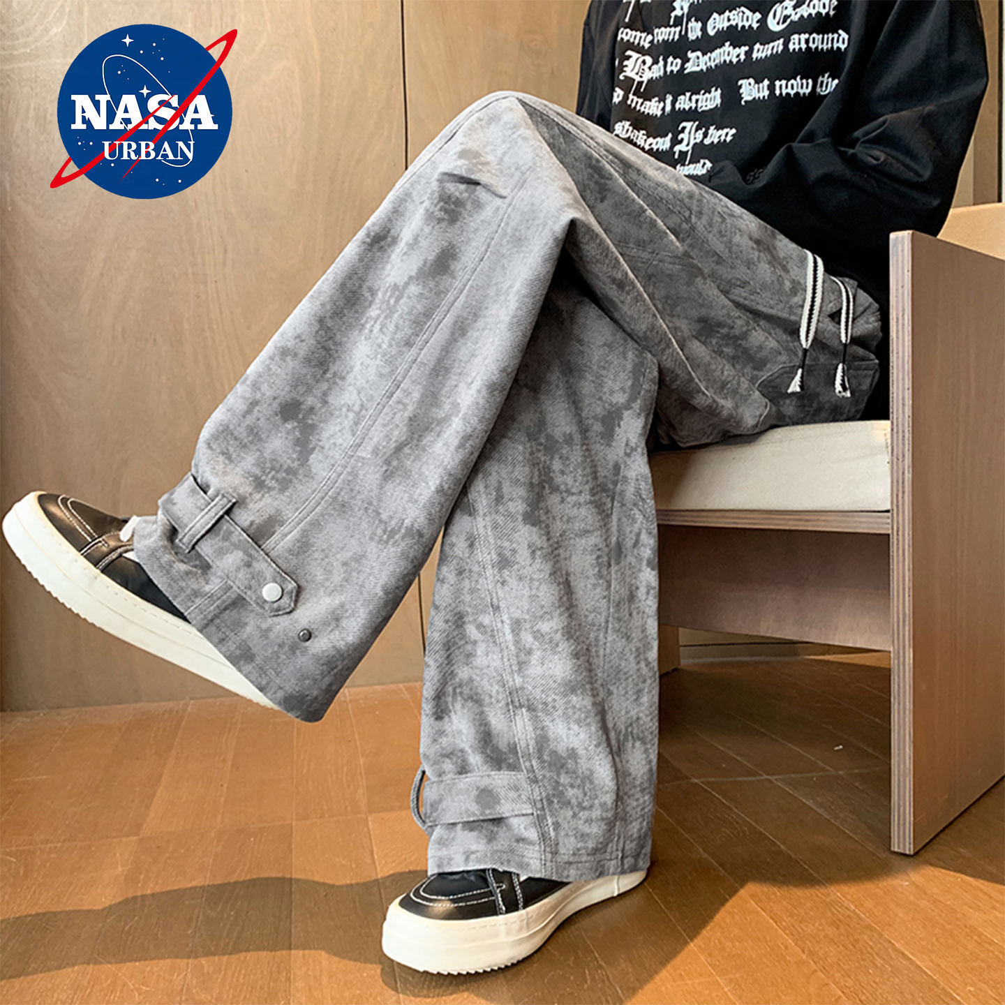NASA扎染脏脏裤男款阔腿休闲裤