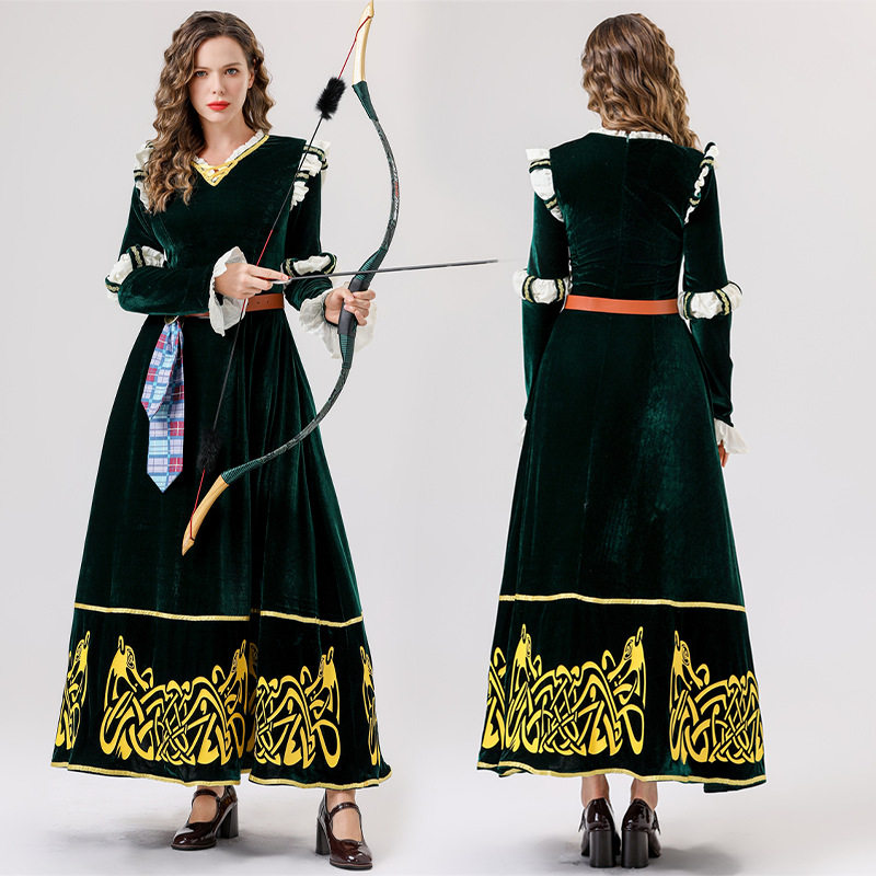 万圣节服装勇敢传说角色梅琳达角色cosplay服装女绿色宫廷长裙