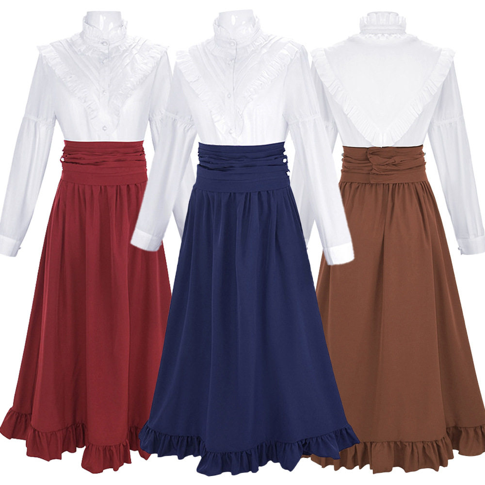 19世纪维多利亚时代女式连衣裙欧美经典两件式文艺复兴收腰连衣裙
