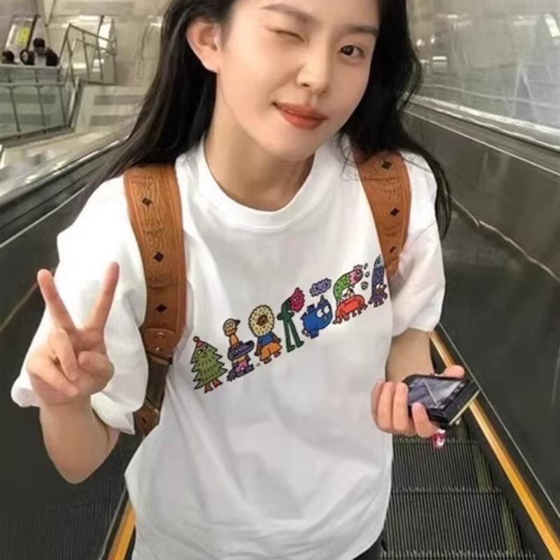 短袖t恤女2025新款小个子纯棉白色正肩显瘦美式半袖宽松重磅上衣