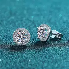 Mst Bling S925 Silver Moissanite 1 Carat 2 Carat Four-Prong Round Stud Earrings Hot-Selling Fashion Earrings