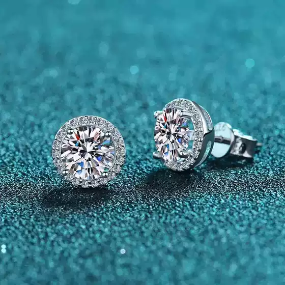 Mst Bling S925 Silver Moissanite 1 Carat 2 Carat Four-Prong Round Stud Earrings Hot-Selling Fashion Earrings