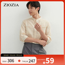 衬衫 ZIOZIA立领衬衣男修身 休闲舒适简约卡其色七分袖 夏季 韩版