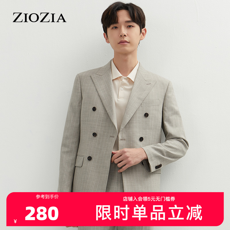 ZIOZIA夏季羊毛弹性面料男士双排扣商务正装西服ZSB12302M