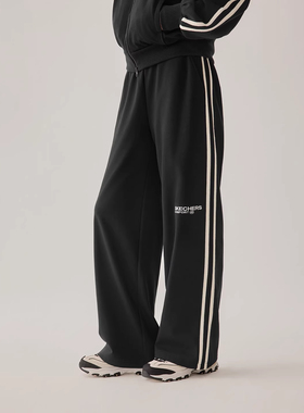 Skechers斯凯奇女士秋冬款条纹阔腿直筒裤宽松运动休闲裤L325W100