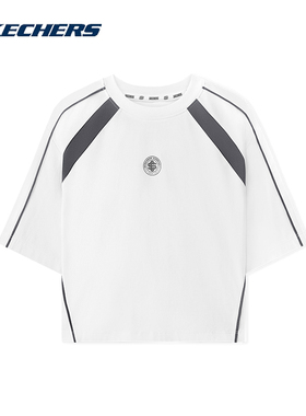 Skechers斯凯奇女子夏短袖宽松T恤运动舒适撞色打底衫L225W086