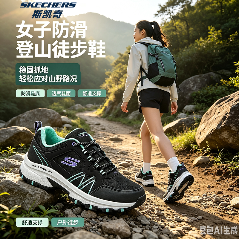 Skechers斯凯奇秋季女登爬山鞋户外徒步露营防滑休闲鞋180017