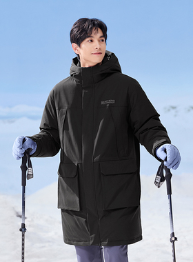 Skechers斯凯奇男士秋冬长款连帽防风保暖羽绒服运动外套P424M176