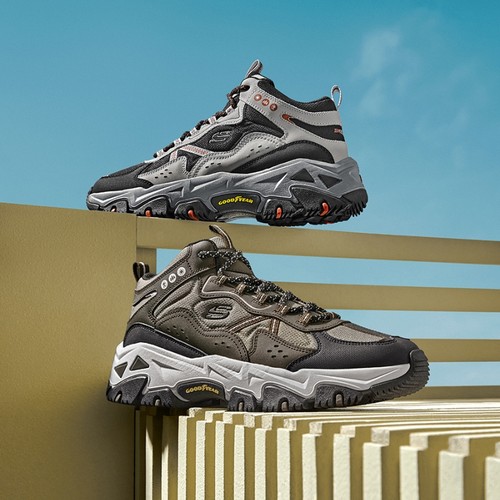 斯凯奇男鞋复古拼接户外休闲鞋