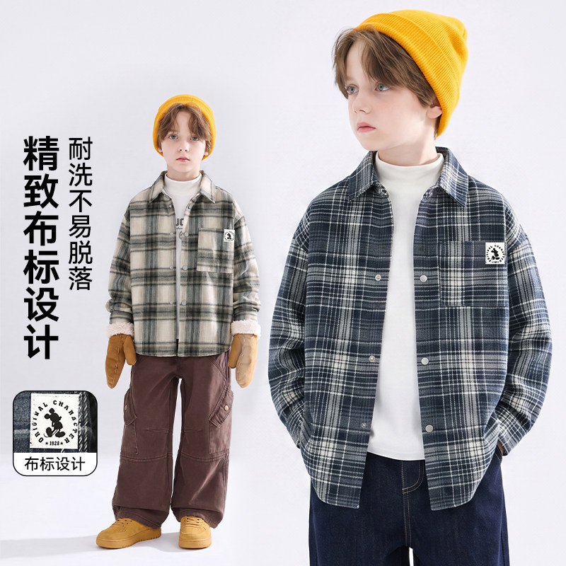 迪士尼儿童秋季新款撞色格子衬衫学院风衬衣WXY3SC225