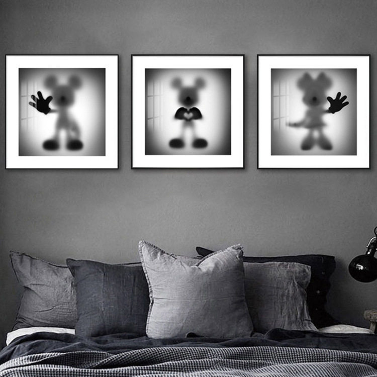 kaws客厅装饰画消失的米奇创意艺术潮流潮牌挂画卧室黑白卡通壁画