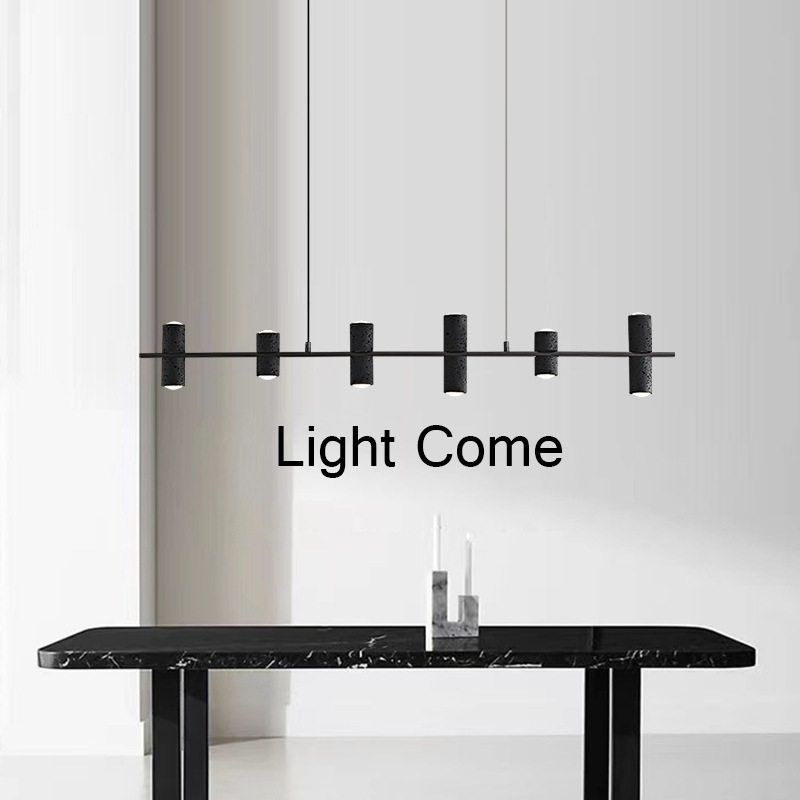 意式极简全光谱led全铜一字长条吊灯黑洞石黑色设计灯具上下发光