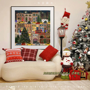 冬日颂歌圣诞冬灯客厅装饰画ins风卧室挂画小众艺术氛围感摆画