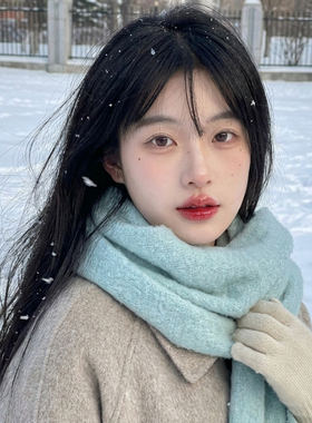 雪地拍照围巾薄荷绿色披肩外搭