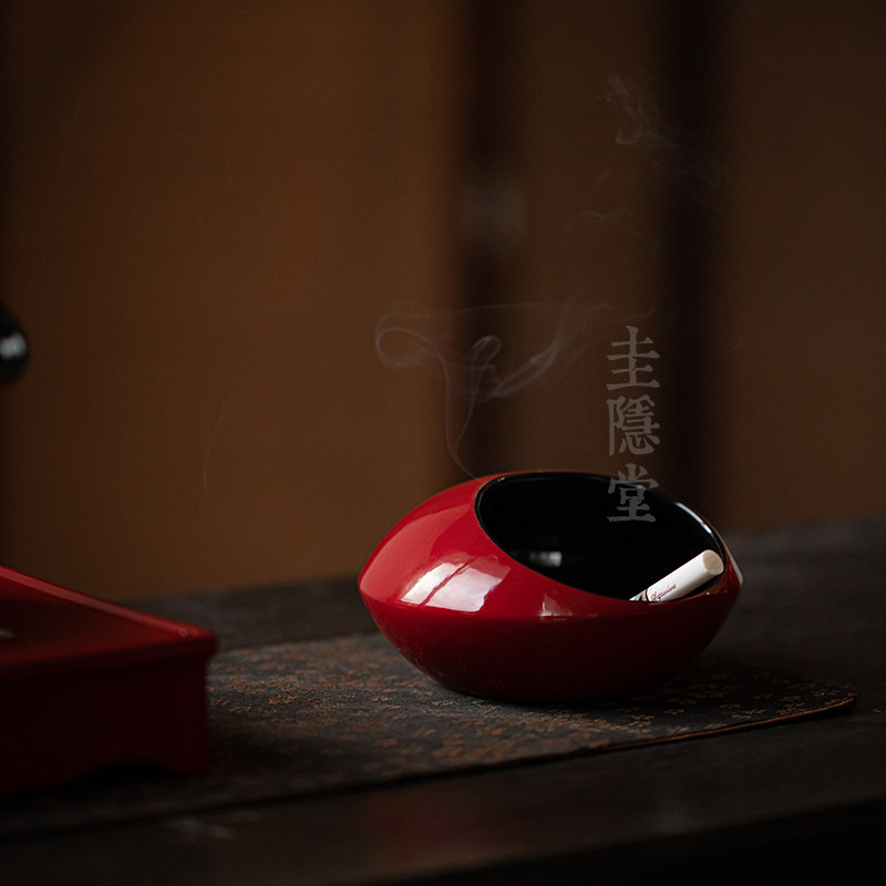 圭隐堂故宫红新中式陶瓷烟灰缸家用客厅烟皿烟缸花瓶花插装饰摆件