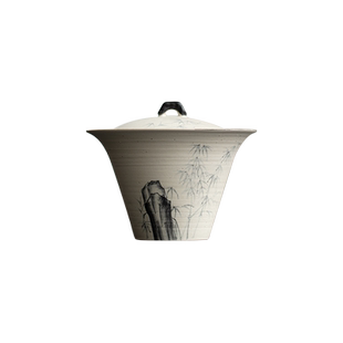 圭隐堂手绘墨竹粉引侘寂盖碗家用复古手工粗陶泡茶碗分茶器手抓碗