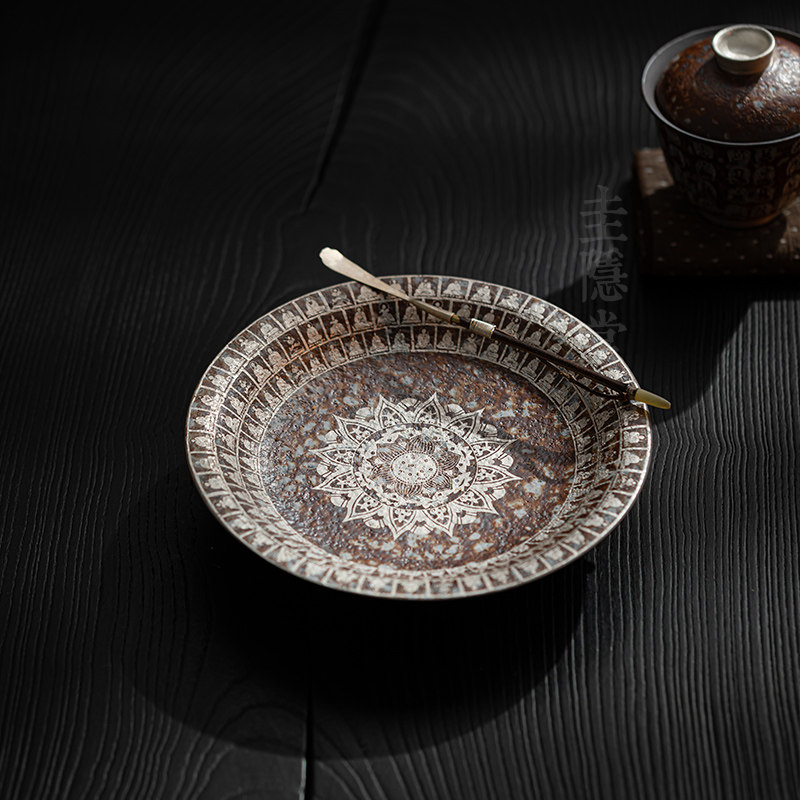 圭隐堂敦煌文创万佛茶盘壶承鎏银中式禅意家用干泡台茶壶托盘茶托,餐饮具,茶盘,淘宝优惠券,粉丝福利购,淘宝优惠卷
