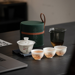 圭隐堂冰种玉瓷功夫旅行茶具便携包快客杯泡茶杯高档轻奢户外茶具