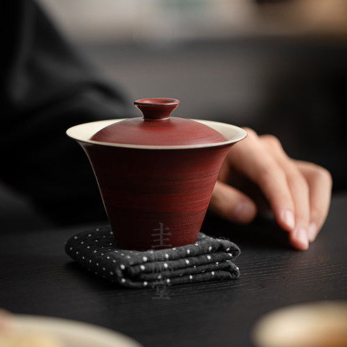 圭隐堂粉引山楂红盖碗