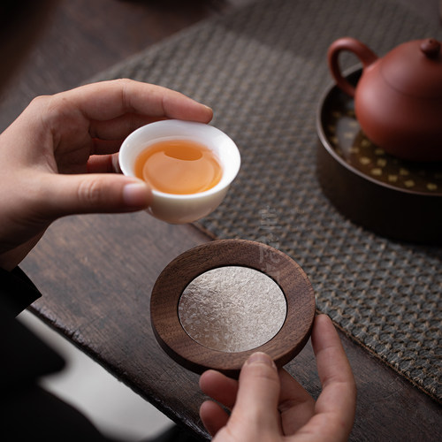 圭隐堂胡桃木钛芯实木茶杯垫茶托高级感防烫隔热垫杯托茶具配件
