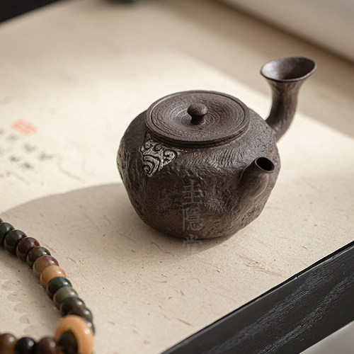 圭隐堂老岩泥复古粗陶侧把茶壶