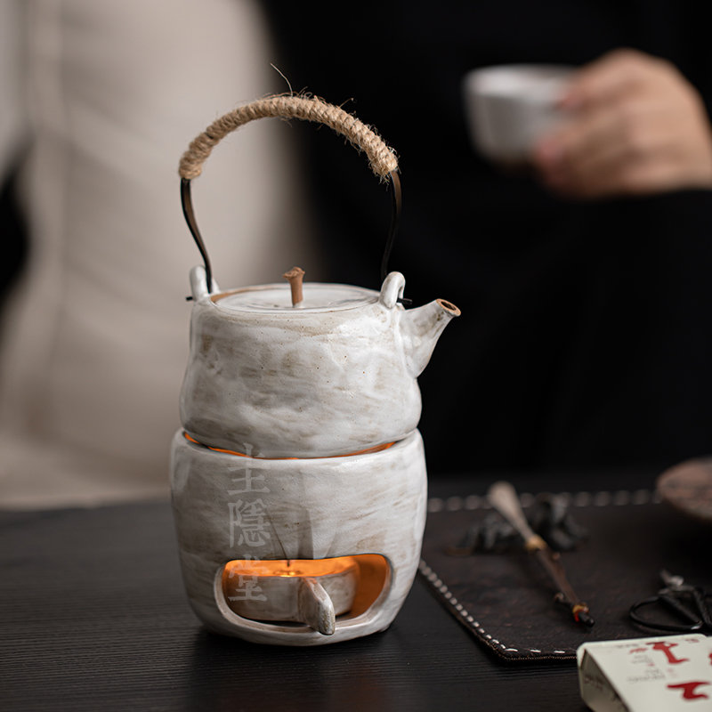 圭隐堂粉引粗陶温茶炉家用复古侘寂蜡烛底座暖茶炉保温炉茶壶套装