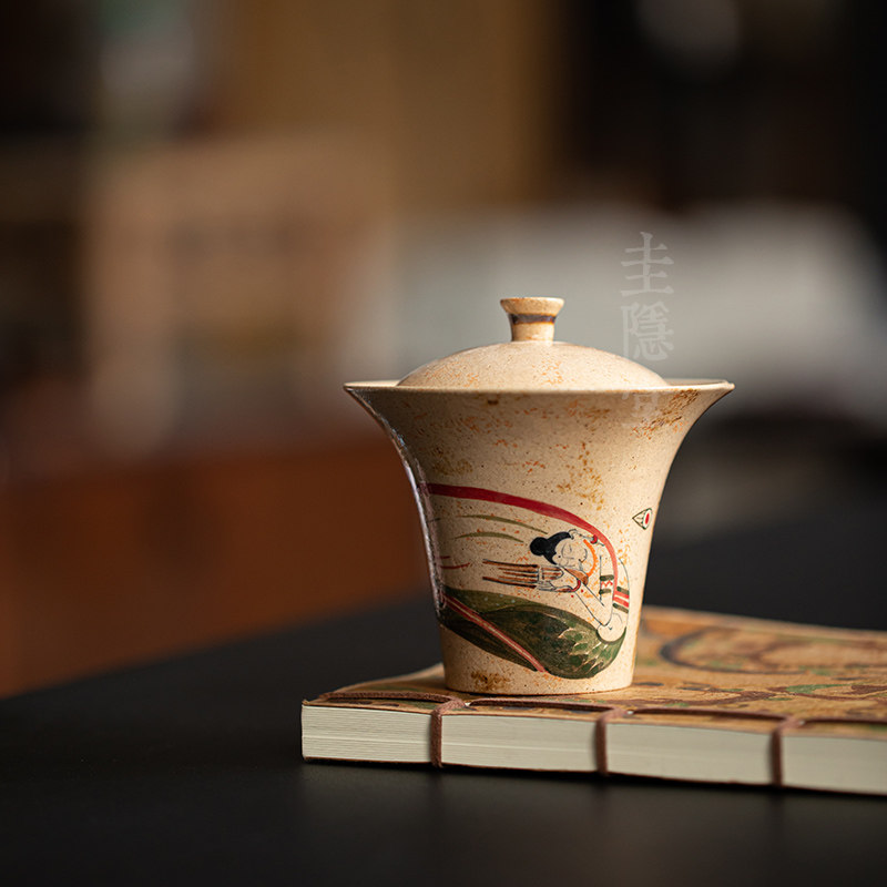 圭隐堂手绘敦煌飞天陶瓷盖碗国潮中式家用复古不烫手泡茶碗手抓碗,餐饮具,盖碗,淘宝优惠券,粉丝福利购,淘宝优惠卷