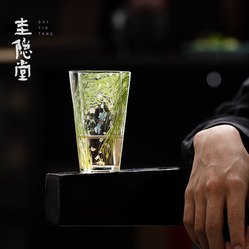 圭隐堂耐热玻璃海棠花口主人杯高硼硅透明家用主人杯品茗杯单杯图片