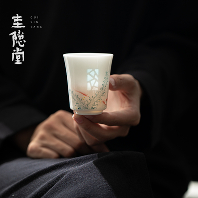 圭隐堂手绘玲珑陶瓷茶杯女士专用主人杯个人杯家用品茗杯喝茶单杯