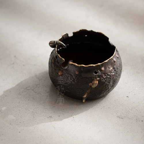 圭隐堂手工纯铜复古建水洗水高档家用茶渣缸茶废水盂渣桶杯洗茶洗