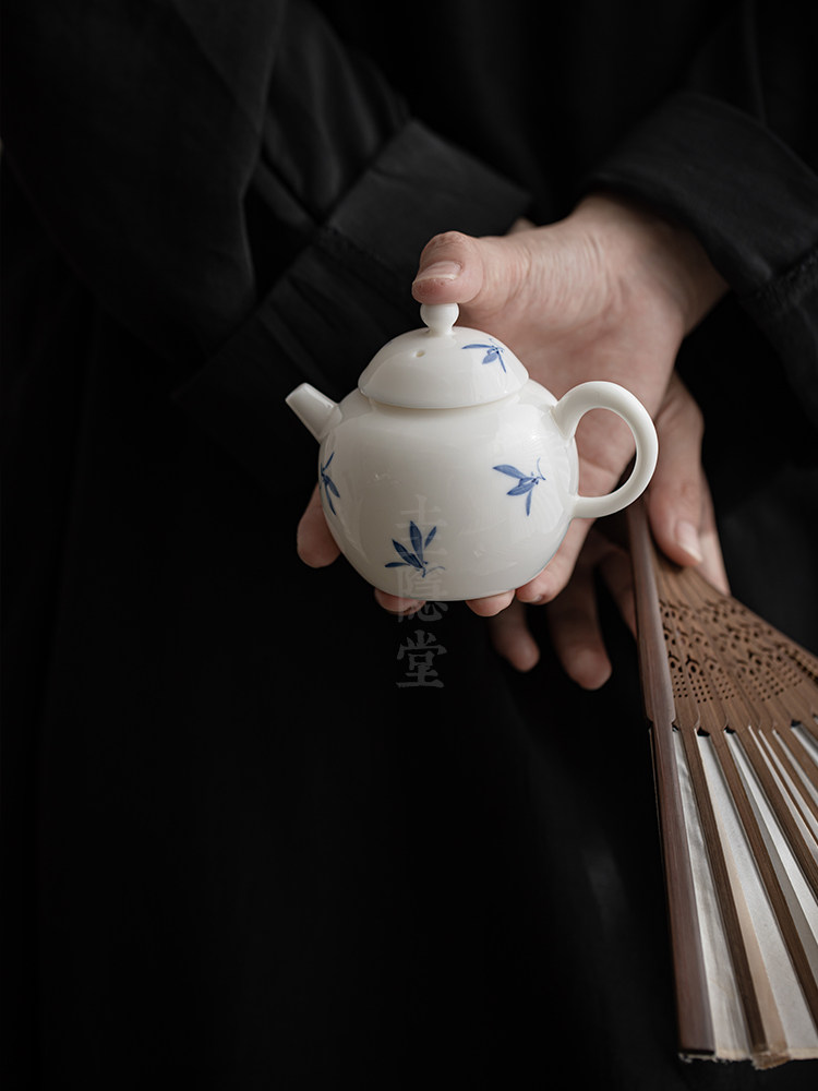 贵音堂纯手绘蝶兰陶瓷茶壶家用单茶壶手捧壶中国功夫茶具套装
