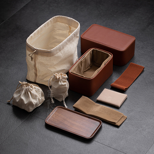 圭隐堂新款旅行茶具收纳包小皮包整套收纳小号户外便携大容量皮箱