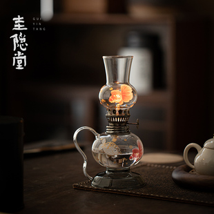 圭隐堂中式国风锦鲤玻璃酥油灯氛围灯复古煤油灯盏家用供佛长明灯