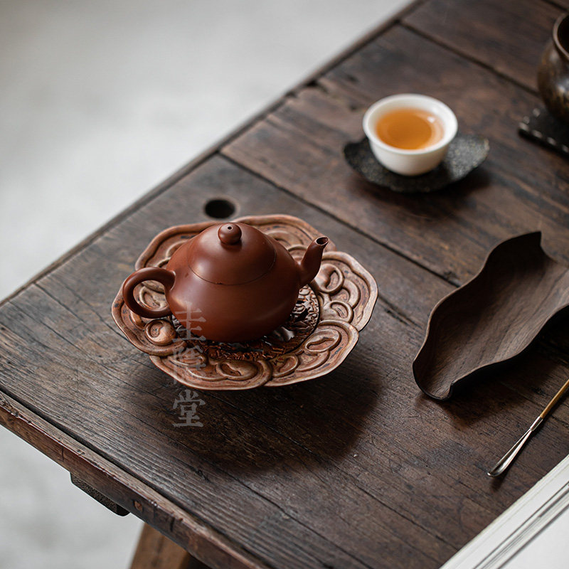 圭隐堂手工纯铜壶承家用复古储水式干泡茶盘茶壶盖碗茶托盘小茶台