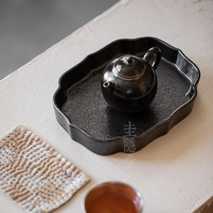 圭隐堂志野烧粗陶壶承家用复古干泡茶盘茶点水果盘茶壶茶托盘茶台