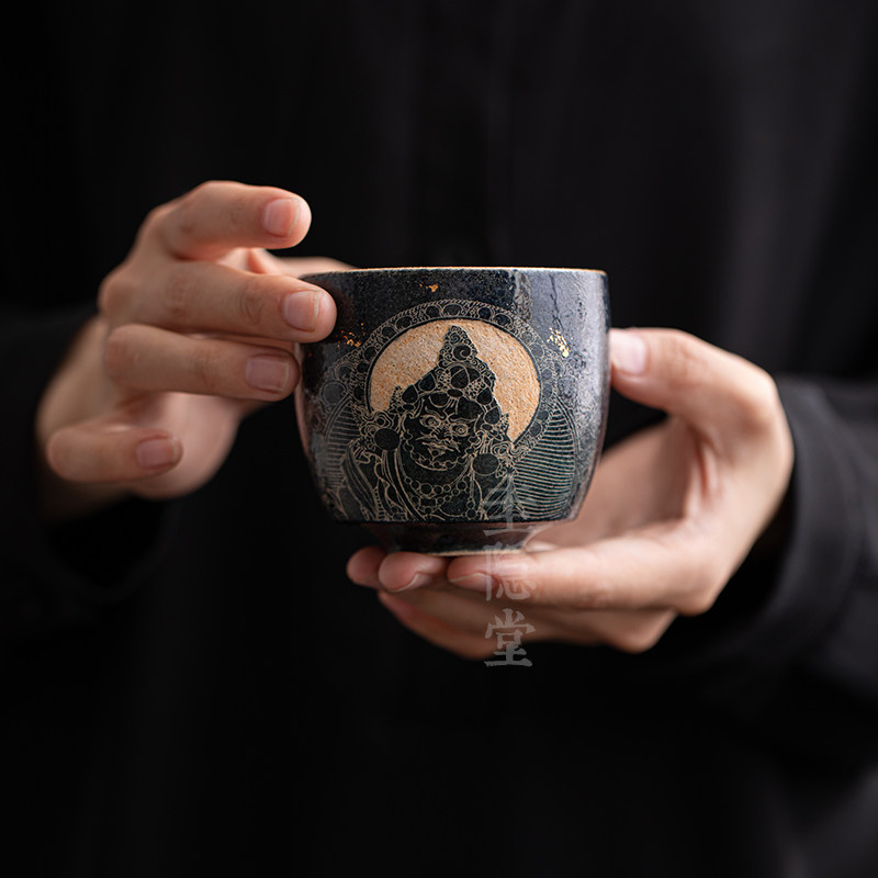 圭隐堂国潮风敦煌文创黄财神功夫茶杯家用大号专用主人杯品茗杯子图片