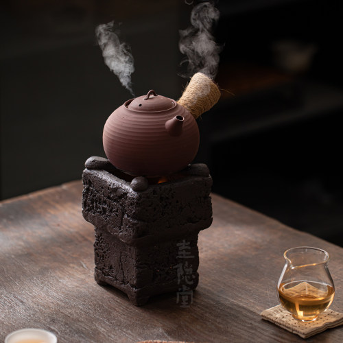 圭隐堂手捏老岩泥煮茶炉家用复古围炉煮茶炭炉火炉温茶炉暖茶炉