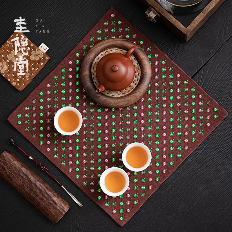 圭隐堂手工小碎花刺绣织锦干泡茶席中式国风家用茶桌隔热布垫茶垫