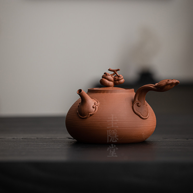 圭隐堂纯手工红泥围炉煮茶壶覆古薄胎泡茶壶砂铫玉书煨家用侧把壶