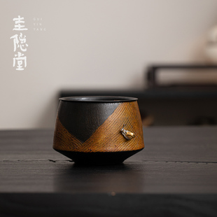 圭隐堂手工老铁艺大漆建水洗水高档家用茶台废水盂茶渣桶茶洗杯洗