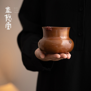圭隐堂新中式手工纯铜建水轻奢高端茶渣缸茶废水盂渣桶杯洗茶洗