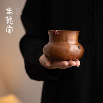 圭隐堂新中式手工纯铜建水轻奢高端茶渣缸茶废水盂渣桶杯洗茶洗