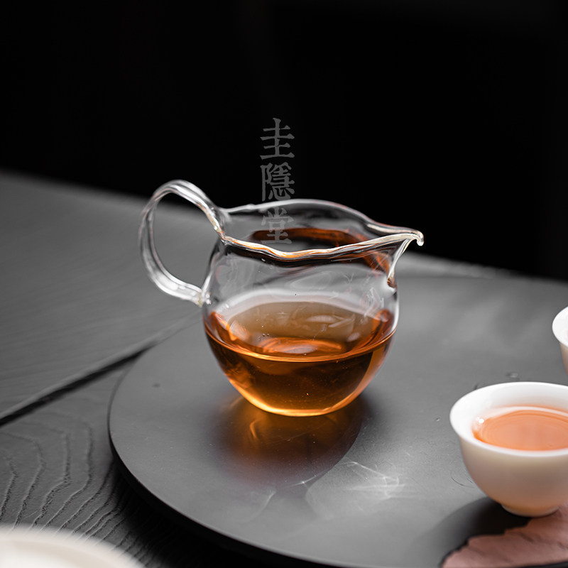 圭隐堂纯手工吹制薰银公道杯耐热玻璃家用带把公杯泡茶杯匀杯茶海