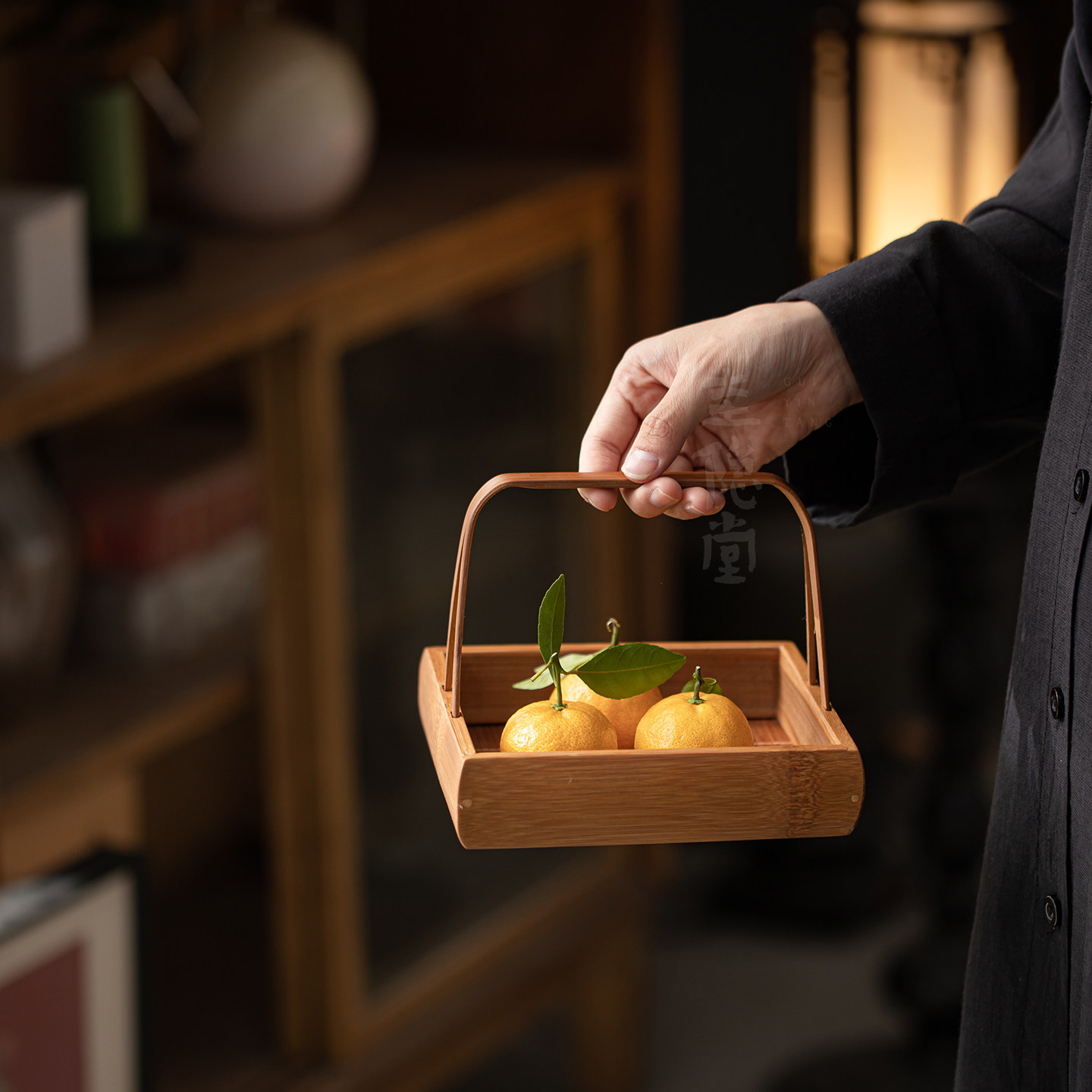 圭隐堂手工竹编提篮茶具收纳篮复古家用茶点甜点盘零食干果水果篮