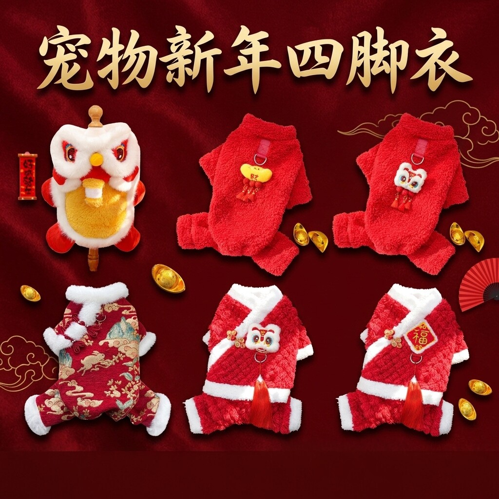 小狗衣服新年唐装宠物狗四脚衣泰迪比熊猫咪春节中式宠物用品