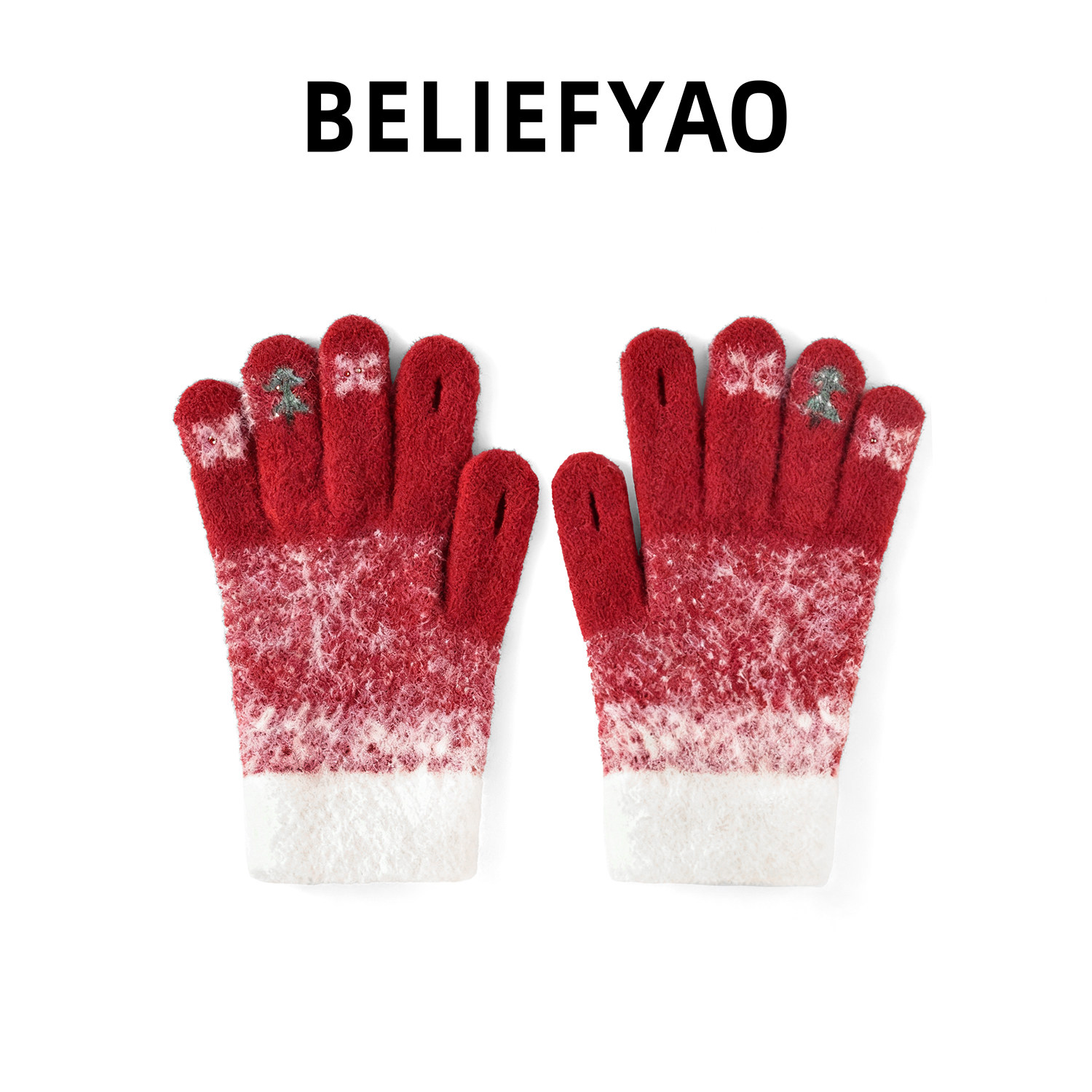 BELIEFYAO圣诞节氛围红色手套
